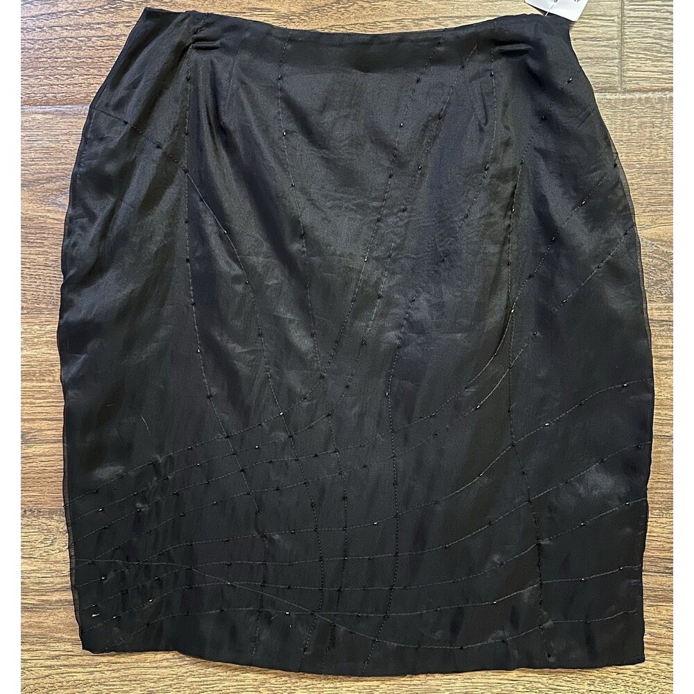 Vintage Allison Taylor Black Silk Beaded Pencil Skirt Size 14 NWT Extra Beads